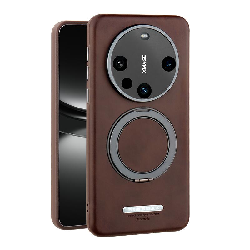 

Новый чехол для Huawei Mate 60 70 Pro+ Plus из высококачественной веганской кожи с вращающимся на 360 градусов магнитным металлическим кольцом-подставкой класса люкс Huawei Mate 60 Pro+ темно-коричневого