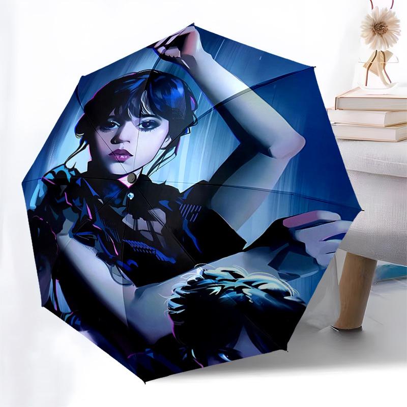 Dark Girl Themed Automatic Opening and Closing Umbrella, Compact Travel Umbrella, Lightweight and Portable, Suitable for Beach Commuting Bus