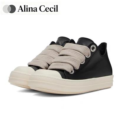 Men's Women Platform Sneakers Black Leather Zipper Lace Up Casual Shoes Thick Bottom Sneakers Large Size Chaussure Femme 2025