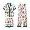 Women's Floral Ice Silk Pajama Set - Loose Short Sleeve & Shorts, 3-Piece Summer Loungewear