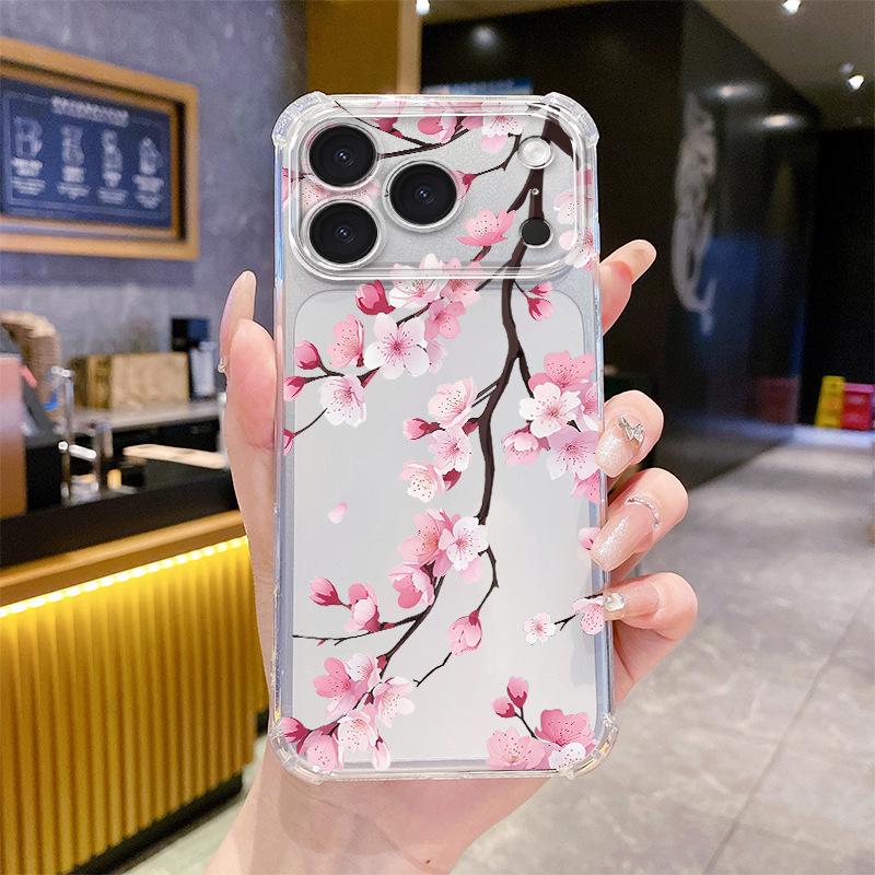 eBay popular full screen peach blossom is suitable for Apple 17 transparent case iPhone AIR four corners anti-drop mobile phone case 16pm