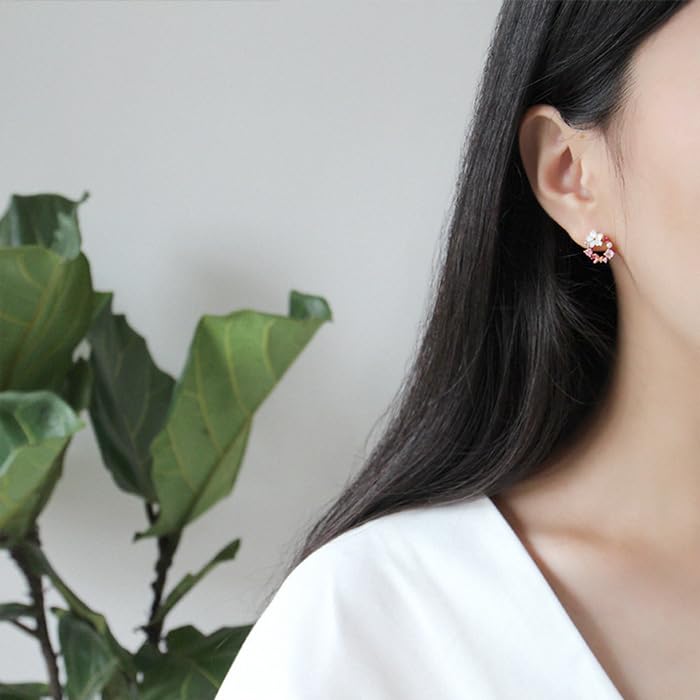 Hypoallergenic To 925 Pink Gold Girlfriend [Glam Jewelry] Earrings, Sakura, Sakura, Ladies, Metals, Silver, Pearl, Crystal, Coating, Present, Women,