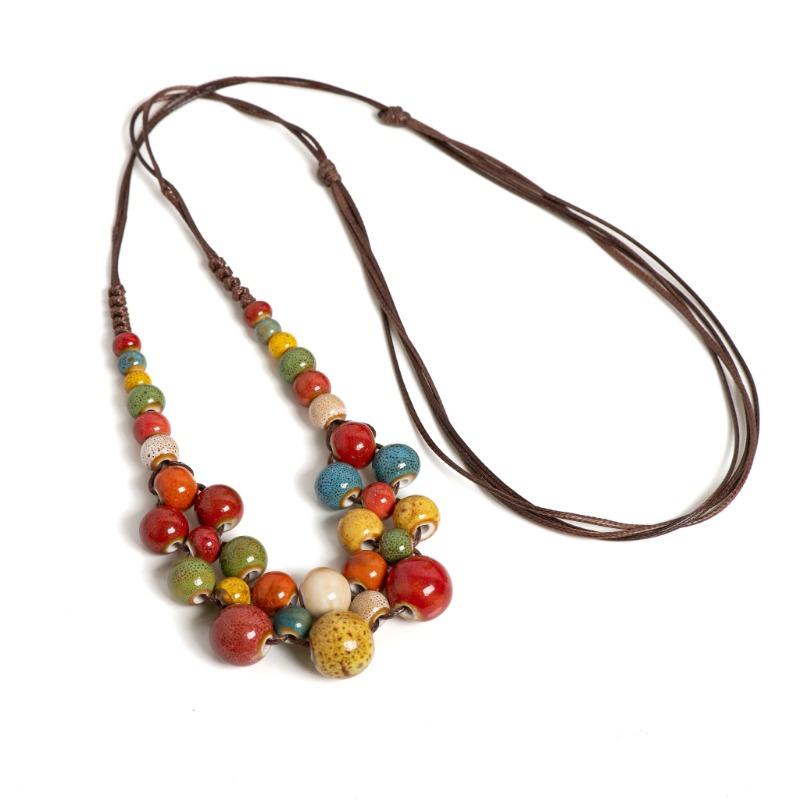 1PC Bunte handgemachte Keramik Halskette Mehrschichtig Verstellbar Boho Vintage Schmuck Einzigartiges Statement Accessoire für Frauen 198