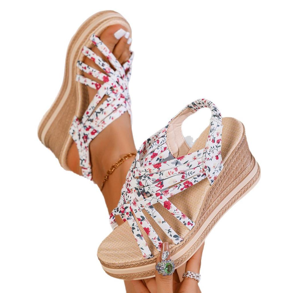 Wedge heel slippers women's new large size 45 hemp rope bottom thick bottom one-word women's slippers