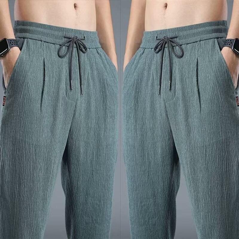 

Men s Summer Breathable Cotton Linen Straight-Leg Ice Silk Casual Pants M