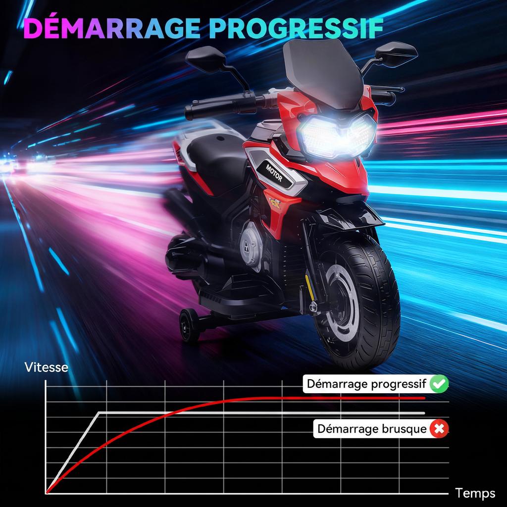 Kids Electric Motorcycle, 6V, Drive Wheels, Music, Light Effects, Red