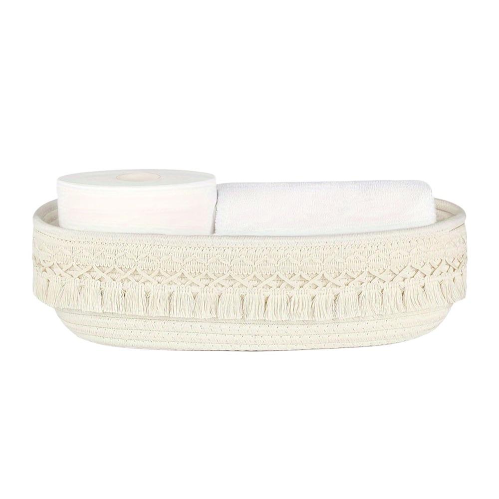 Cotton Rope Woven Storage Basket Bohemian Style Save Space Cosmetic Storage Basket with Tassel Large Capacity