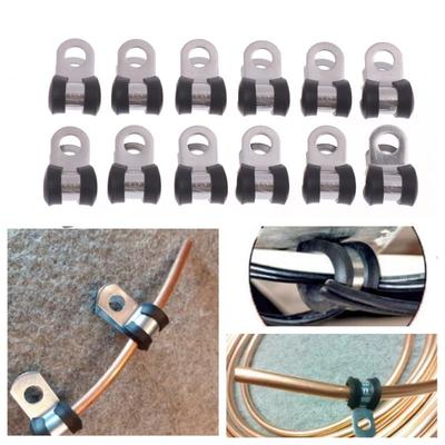 12Pcs Rubber Lined Wiring Hose Pipe Clamp Metal R Clips Camper Hydraulic 3/16" Brake Gas Line Pipe Fixing Clamp Cramp
