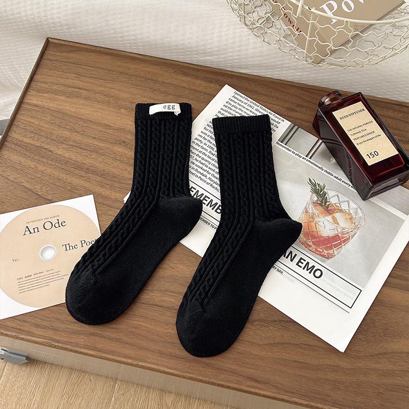 Women's Socks Egg Cloth Label Mid-calf Socks Autumn Linen Pattern Pile Socks Grey Socks