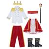 Jungen Prinz König Cosplay Kostüm Komplettset Krone Zepter Reißverschluss Jacke Umhang Hose Schuhe Halloween