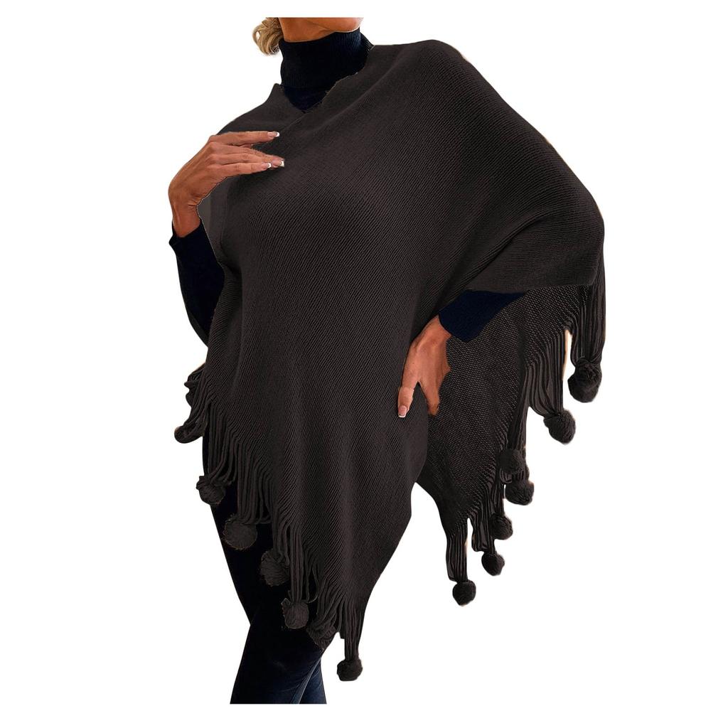Women's Fashion Temperament Casual Hair Ball Fringe Cape Sweater Bucket Coat