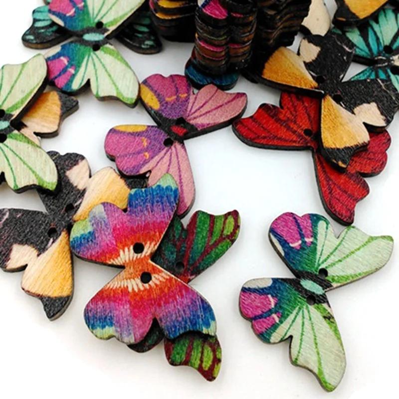 50 Pieces Butterfly Creative Buttons Mixed Buttons Scrapbooking Wooden Snaps Sewing Home Items
