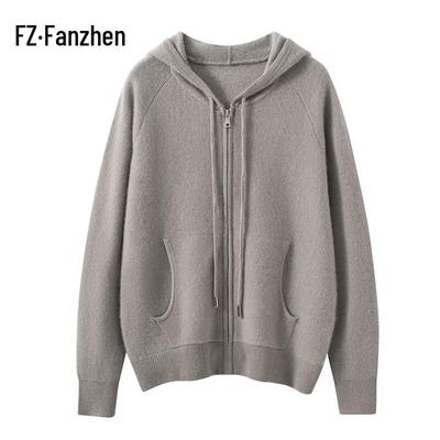 Fanzhen Damen Kapuzen-Cardigan aus Kaschmir-Mischung