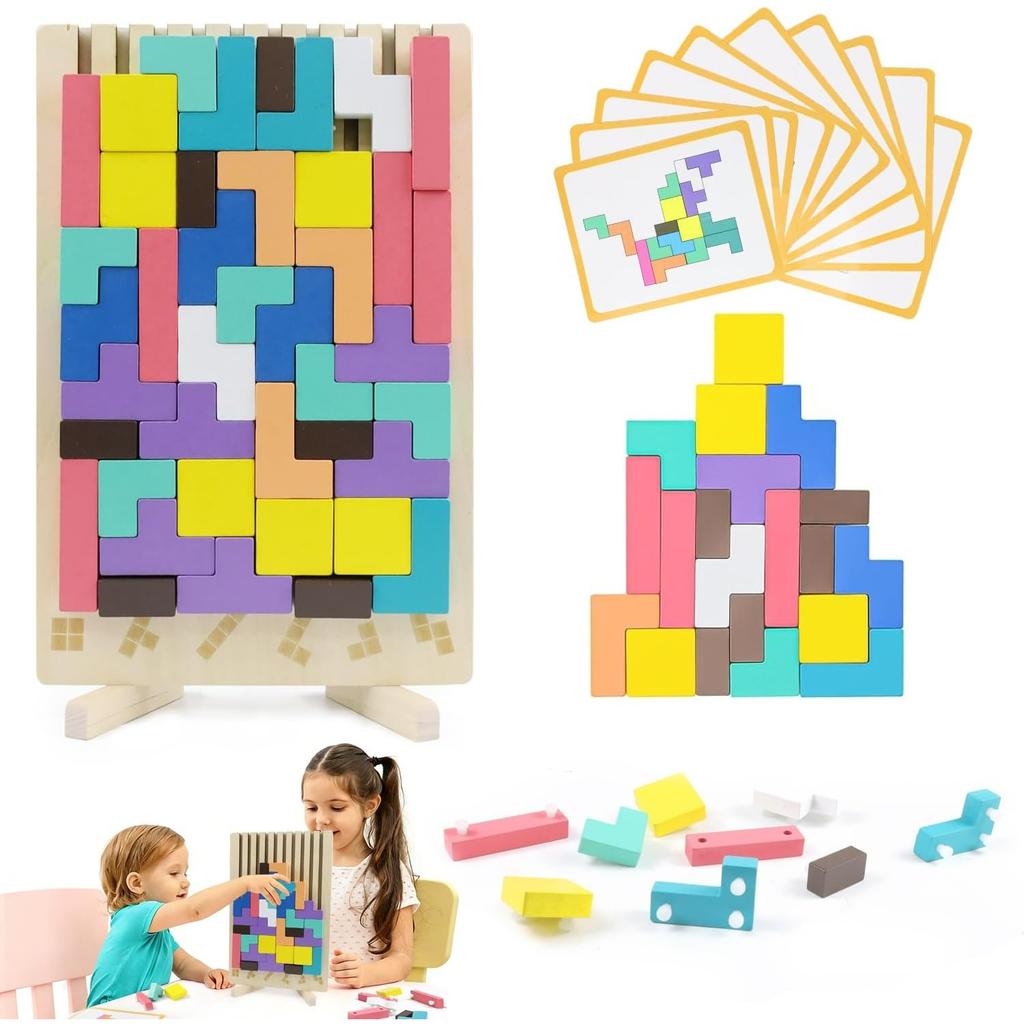 Wooden Stacking Puzzle Toy for 3+ Year Olds Kids,Wooden Stacking Puzzles Brain Teasers 3D Russian Blocks Board,Montessori Toys