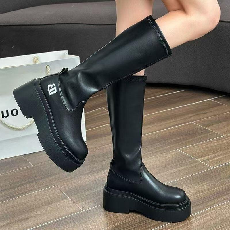 Thick-soled boots Small tall boots Children's new autumn and winter giant comfortable knight boots Elastic thin boots