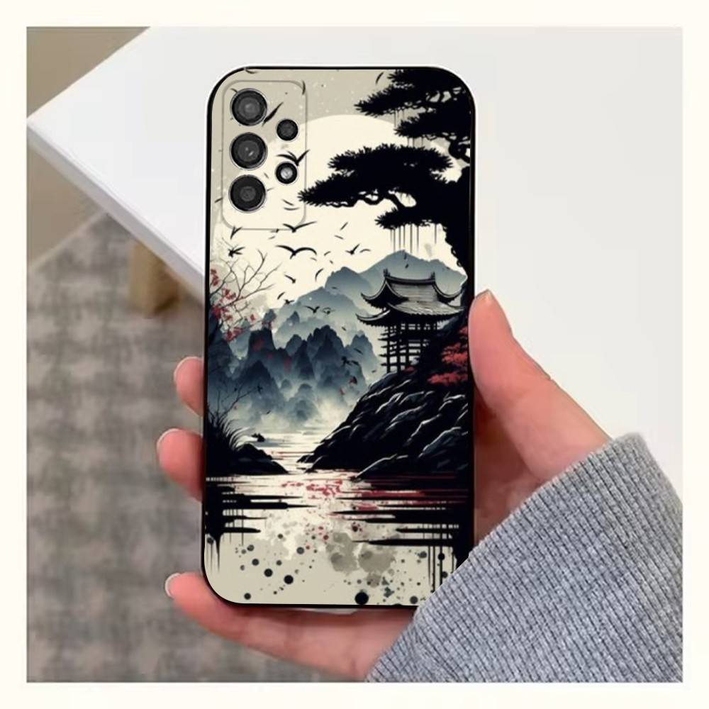 Konststil Japanskt Telefonfodral För Samsung S22,S21,S20,S10,S9,S25,S24,S23,Ultra,FE,Plus,Lite,Mjuk Silikon Svart