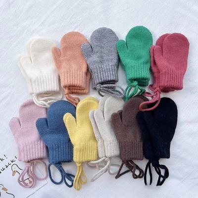 Wool Baby Winter Gloves Candy Color Halter Kids Mittens for Children Girls Boys Accessories Warm Knitted Kids Gloves