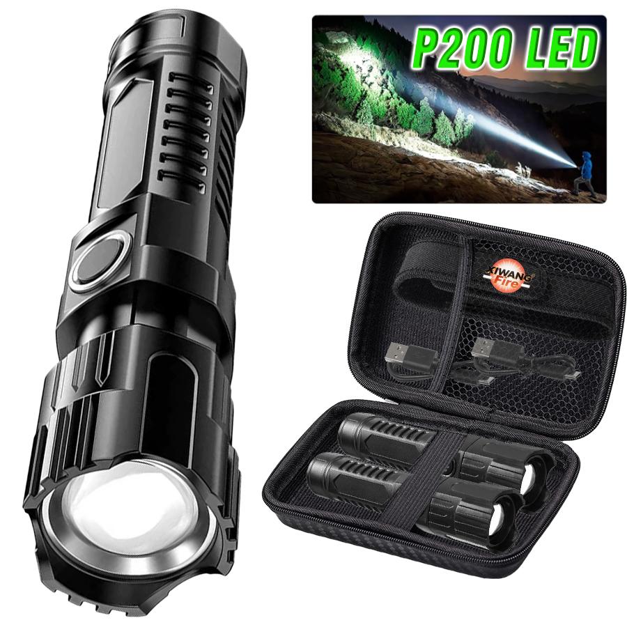 High Strong Power Led Flashlights EDC Tactical Zoomable Torch 3 Modes USB-C Rechargeable Work Fishing Emergency Defense Lantern