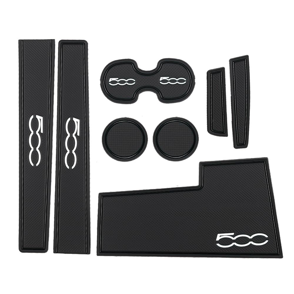 

SAWAKAKI Interior Rubber Mats for Fiat 500, Door Pocket Mats with Logo, Non-Slip, Noise Reduction, Dress-Up Interior Parts, 13-Piece Set (Black)