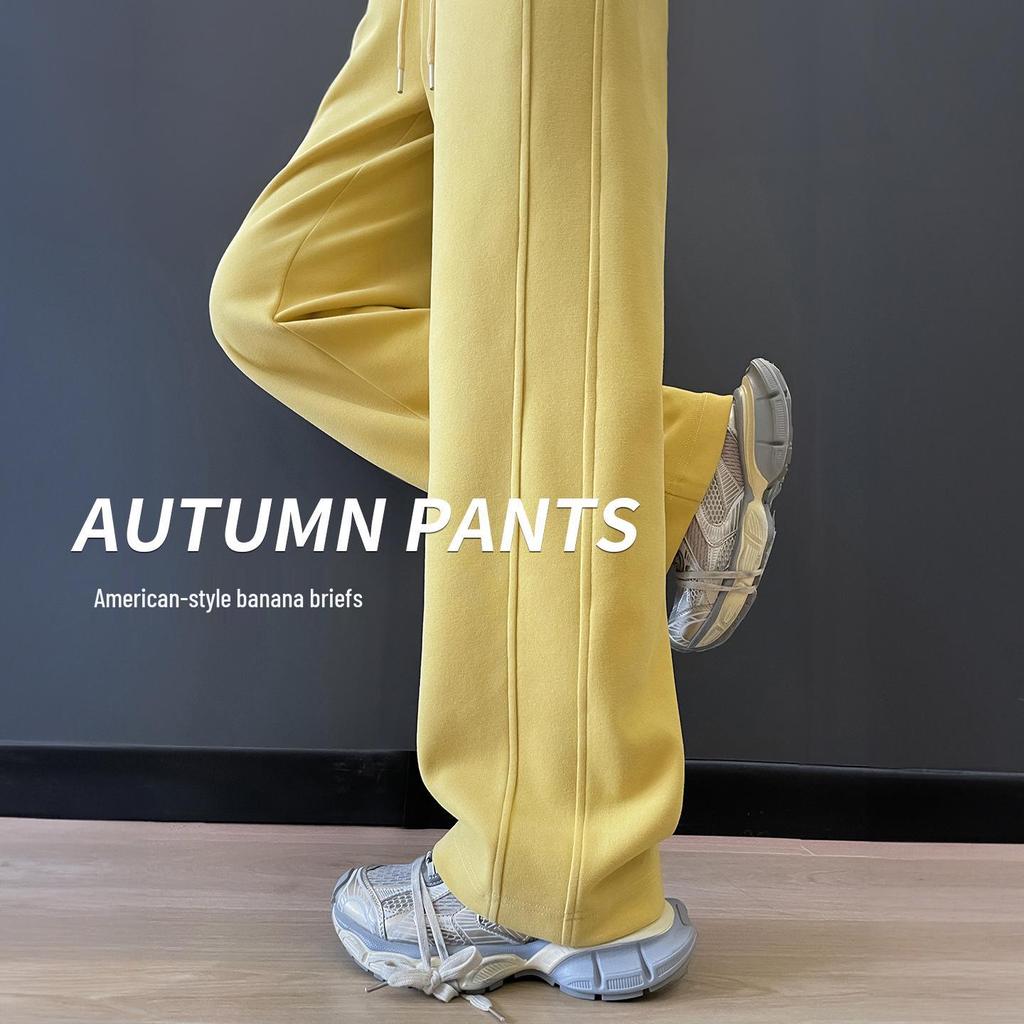 Women's Petite Velvet-Lined Wide-Leg Sweatpants, Straight-Leg Style, Height-Enhancing, 2025 Autumn/Winter Collection.