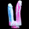 Two-pronged Mixed Color Silicone Double-headed Penis Size Fake Penis Female Anal Plug Masturbation Device Adult Products