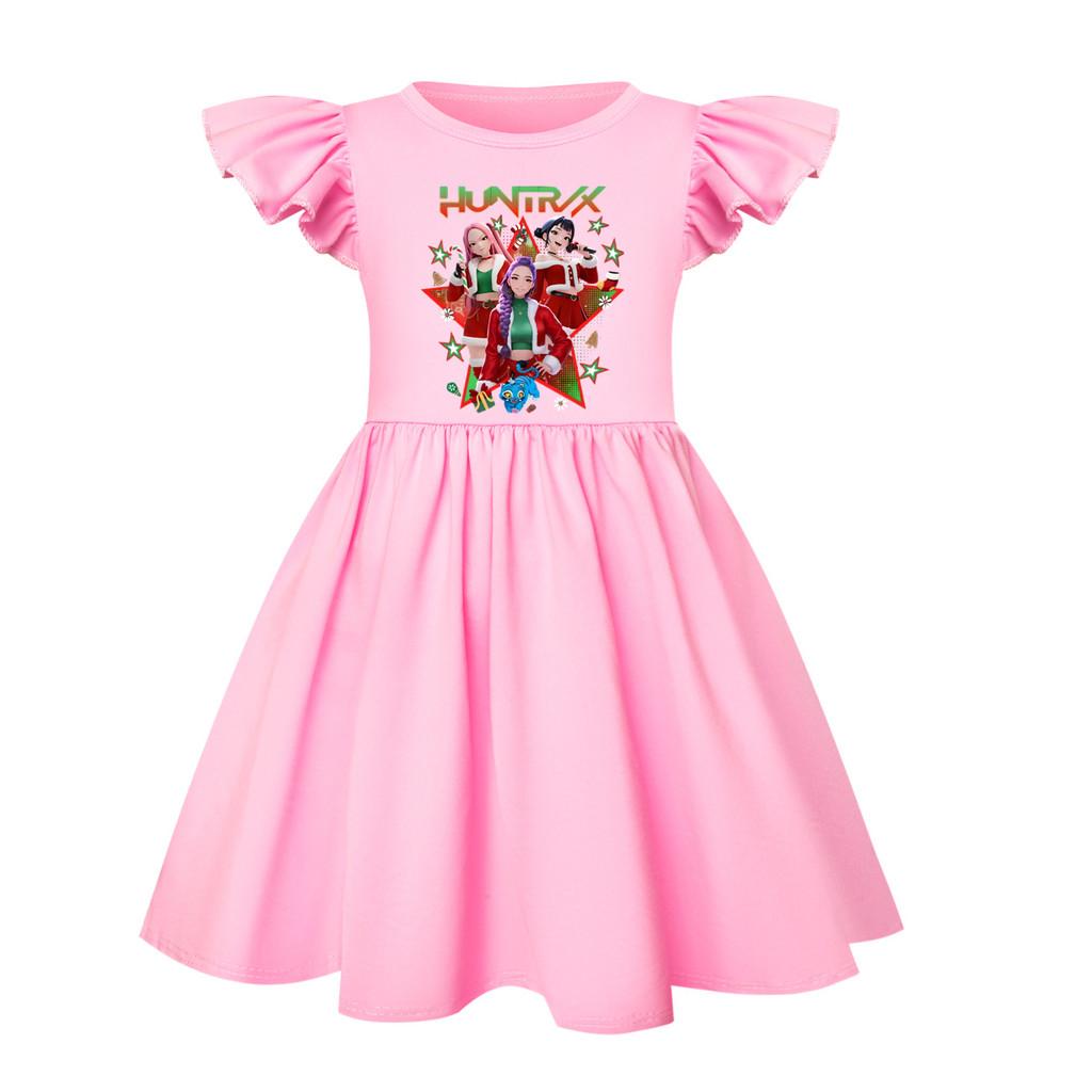 5182 Kids Girls Christmas New Year Mira Zoey Rumi Printed Ruffle Short Sleeves Casual Dress