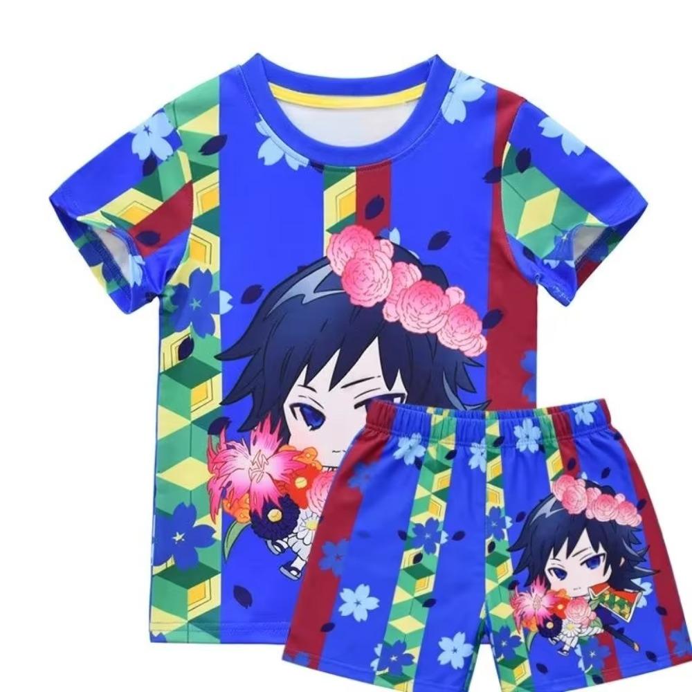 Adults and Children Transform Into Demon Slayer Corps!Demon Slayer 3D PrintedT-shirt and Shorts Two-piece Set,loungewear,pajamas