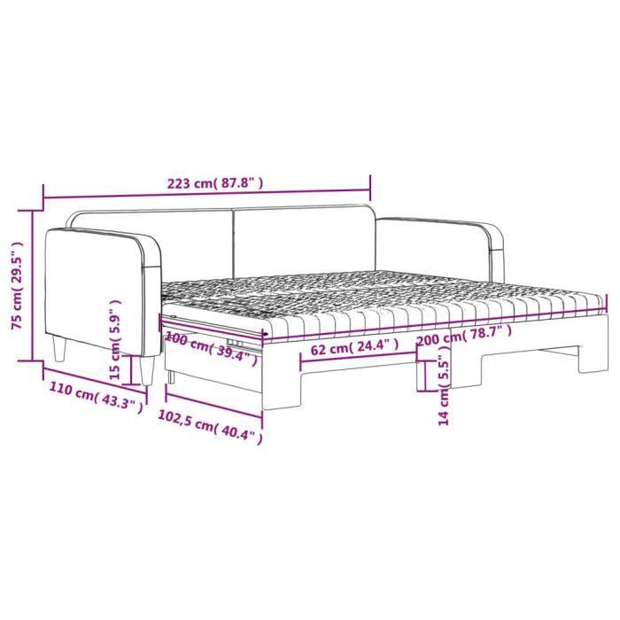 VidaXL Lit de jour avec gigogne et matelas gris clair 100x200 cm tissu 3196839
