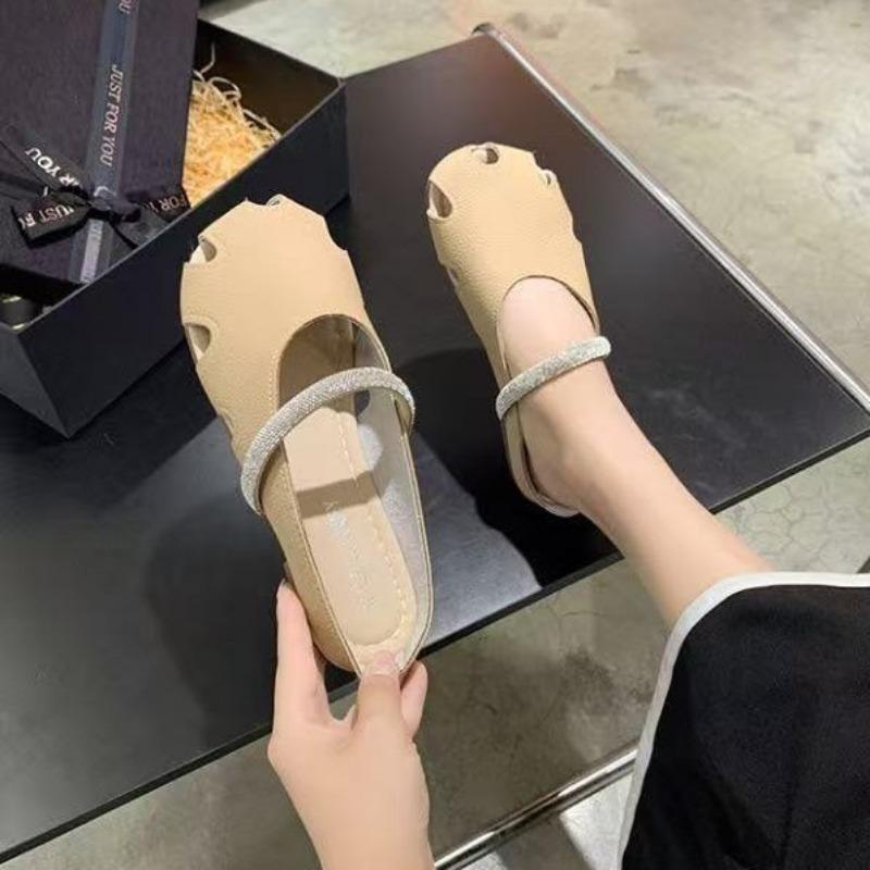 

New slippers wear jelly soft bottom hollow hole slippers soft leather super soft breathable bag head half slippers women 40 абрикосовый