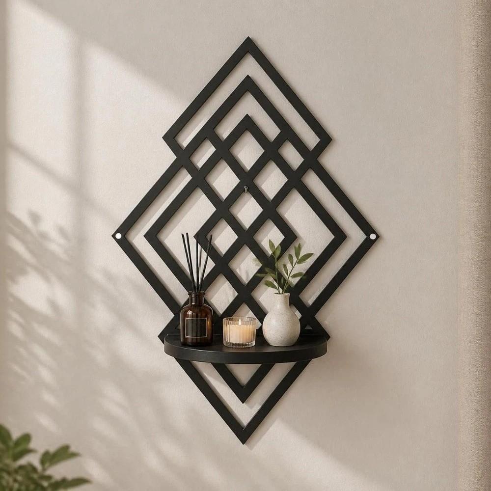 Hollow Out Wall Mounted Decorative Shelf Geometric Wall Decor Wall Storage Rack  Living Room Decor