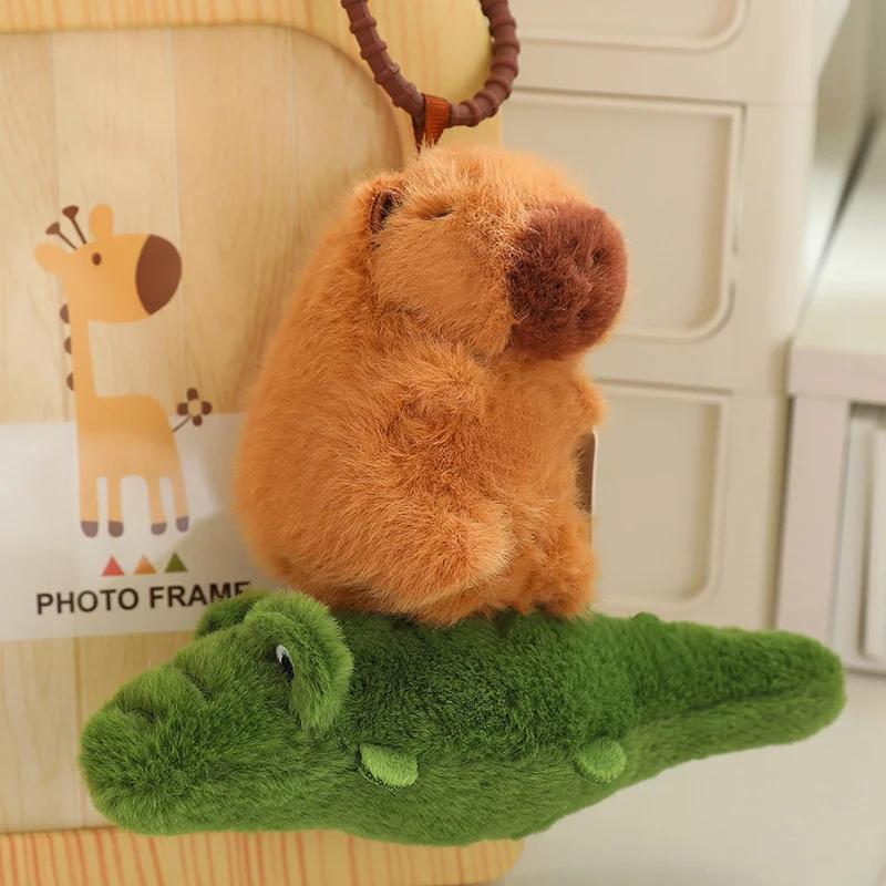 Lovely Cartoon Capybara Plush Keychain Stuffed Animal Doll Toy Kawaii Stay Wire Crocodile Goose Dog Key Bag Pendant Girl Gifts