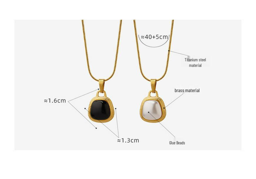 Elegant Black & White Faux Pearl Pendant Necklace for Women with Gold-Plated Titanium Steel Snake Chain