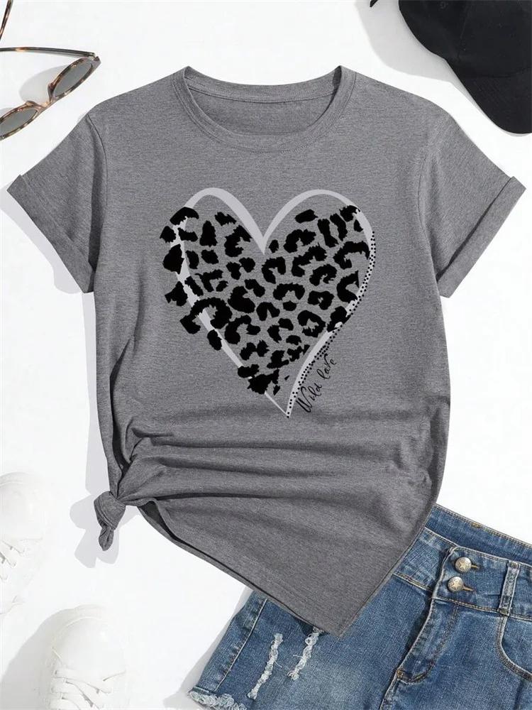 Women's Fashion Leopard Print Lip Print Summer Casual Short-Sleeve T-Shirt Summer Streetwear Graphic Tshirts Personality Y2K Top