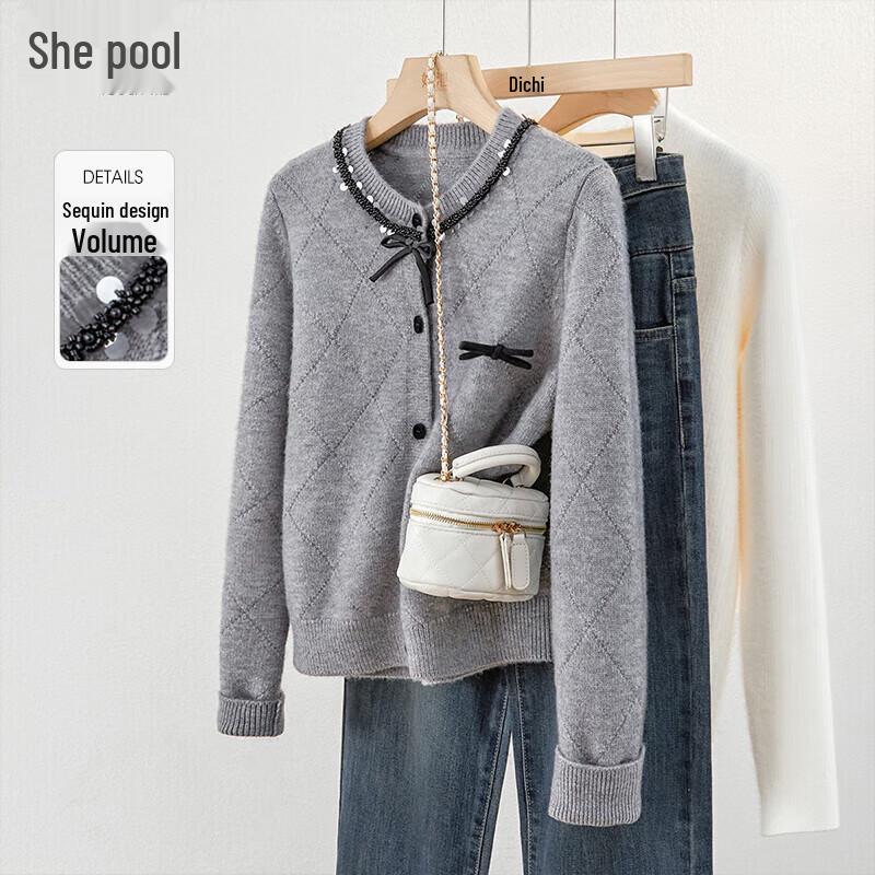 

Women s Preppy Bowknot Knit Cardigan L