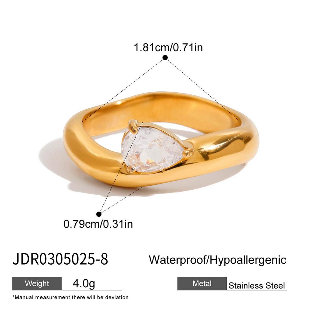 Zora Designer Minimalist 18K Gold-plated Stainless Steel Round Ring With Rhinestones Waterproof Trendy Women's Daily Jewelry