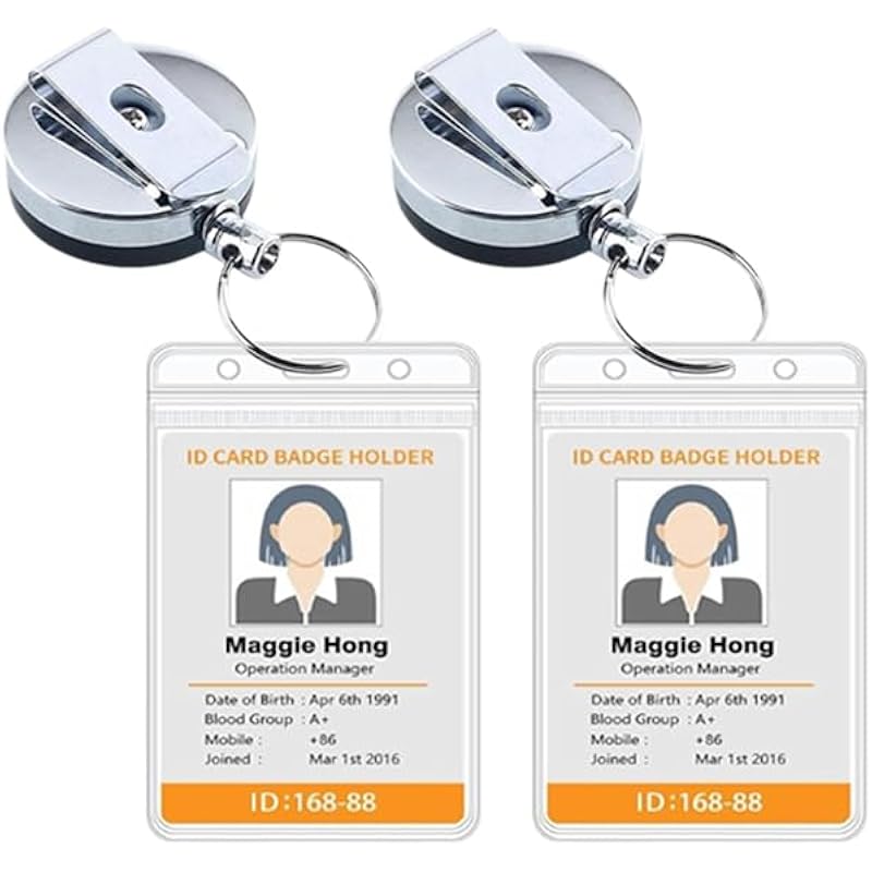 AccuPrints Pack of 2 Metal Badge Id Card Holders with Silicon Card Holder for Office Employee and Staff Retractable YOYO