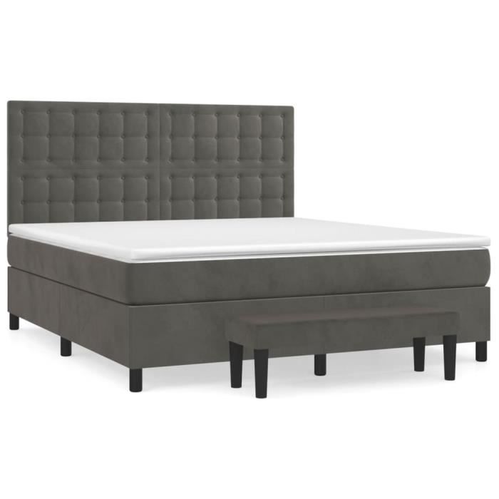 3138098 vidaXL Lit à sommier tapissier et matelas Gris foncé 180x200cm Velours