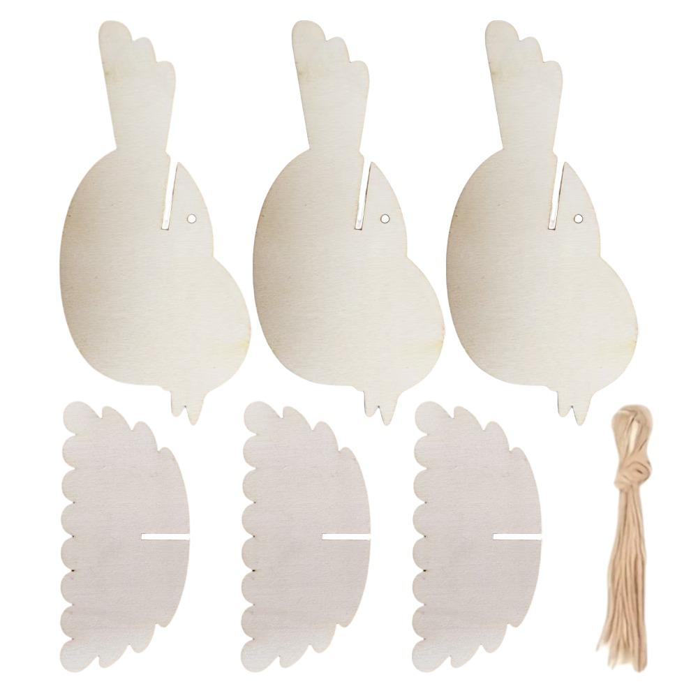 3 PCS Handmade DIY Bird Hanging Animal Wooden Crafts Wooden Bird Decoration  Anniversary бежевый