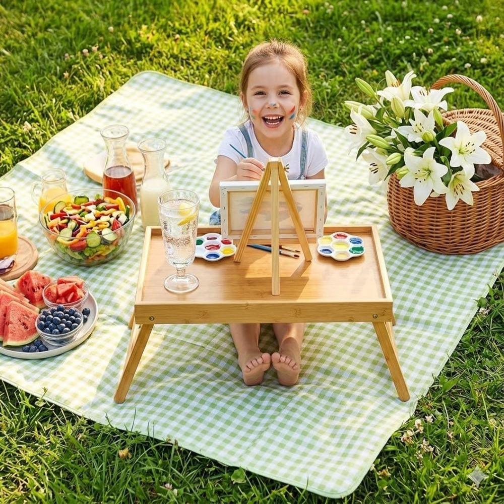 Natural Bamboo Bed Brunch Serving Tray Concealed Handle Bed Laptop Tray  Bedroom