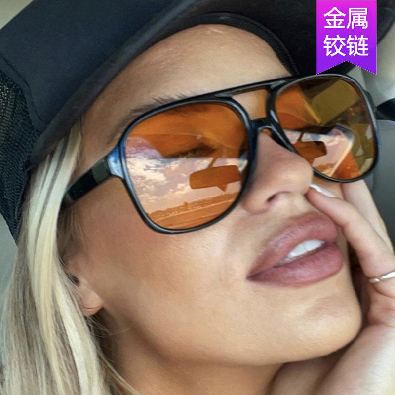 Cross-border European and American retro double beam sunglasses 2022 new trendy ins personalized big frame Internet celebrities same toad sunglasses