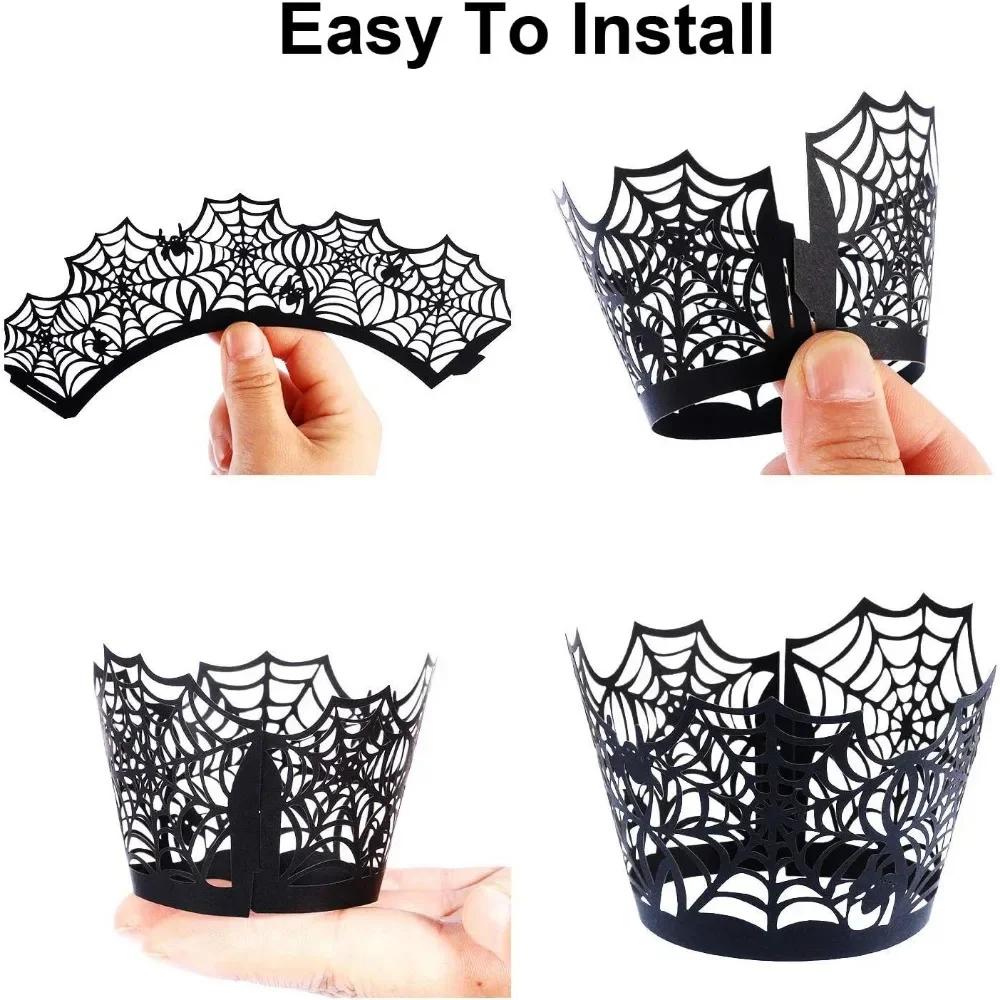 12PCS Cupcake Wrappers Halloween Spider Web Cupcake Liners Baking Cups Decoration Cupcake Liners Dessert Decorations Tool
