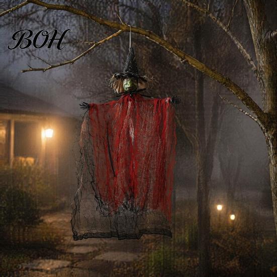 Witch Ghost Face Figures Spooky Hanging Halloween Decoration, Scary Ornament Scene Layout Supplies for Haunted House, Indoor Outdoor Tree Yard Garden