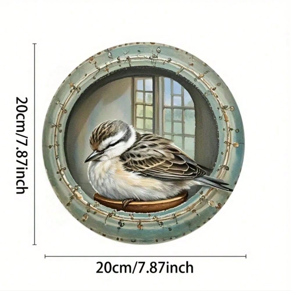 

Pre-Drilled Round Metal Wall Art Bird Design for Home Cafe Patio Outdoor Room Decor 20x20 різнокольоровий