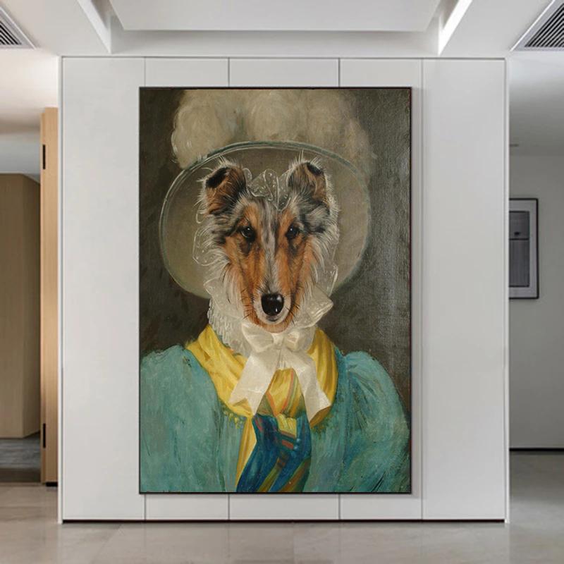 Abstract Vintage Dog Jazz Fashion Lady Canvas Painting Wall Art Pictures Posters and Prints for Living Bedroom Home Decoration No Frame