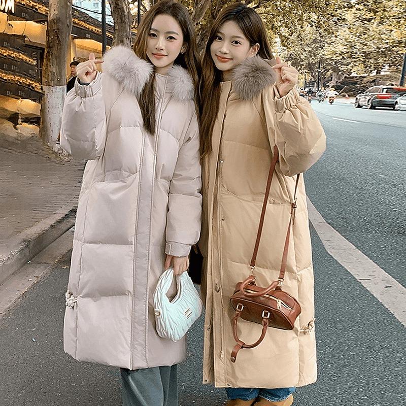 Padded jacket women's long model new padded jacket winter thickened large fur collar over the knee loose bread jacket padded jacket winter