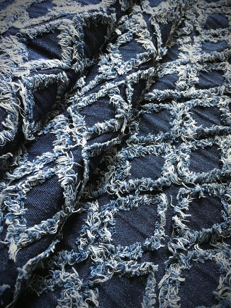 Fringe Diamond Denim Handmade Denim Thin Cotton Denim Fabric Scraps Fabric, Remnants, Fabric, (Dark Navy, 50cm)