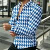 Men's Long Sleeved Shirt, Men's Retro Houndstooth Shirt, Black and White Contrasting Printed Fashionable Casual Men's Top