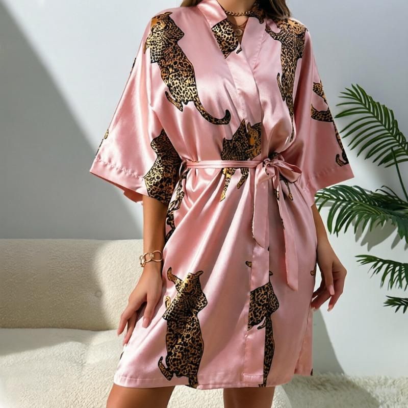 Casual Home Wear - Simple and Fashionable Bathrobe for Women - Summer Silk Imitation Fabric Nightgown for Sleeping