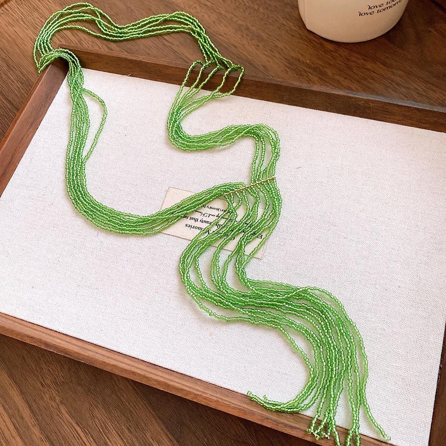 Colorful Glass Bead Multi-Layer Tassel Necklace: Elegant & Versatile Clavicle Chain for Women