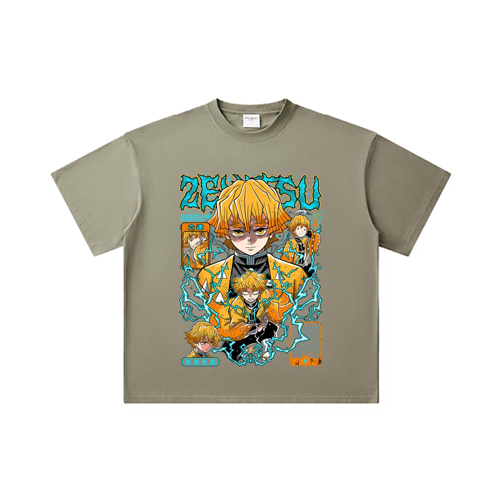 260 GSM Double Yarn 32 Count 100% Cotton Demon Slayer V100 Zenitsu Print Unisex Heavy Cotton T Shirt